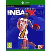 Xbox Series X NBA 2K21 game case featuring a basketball player in action on a blue background.