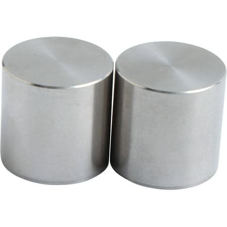 Two cylindrical silver metal caliper pistons, smooth surface with a flat top, designed for KTM EXC/EXC-F and Husqvarna TE/FE motorcycle models from specified years.