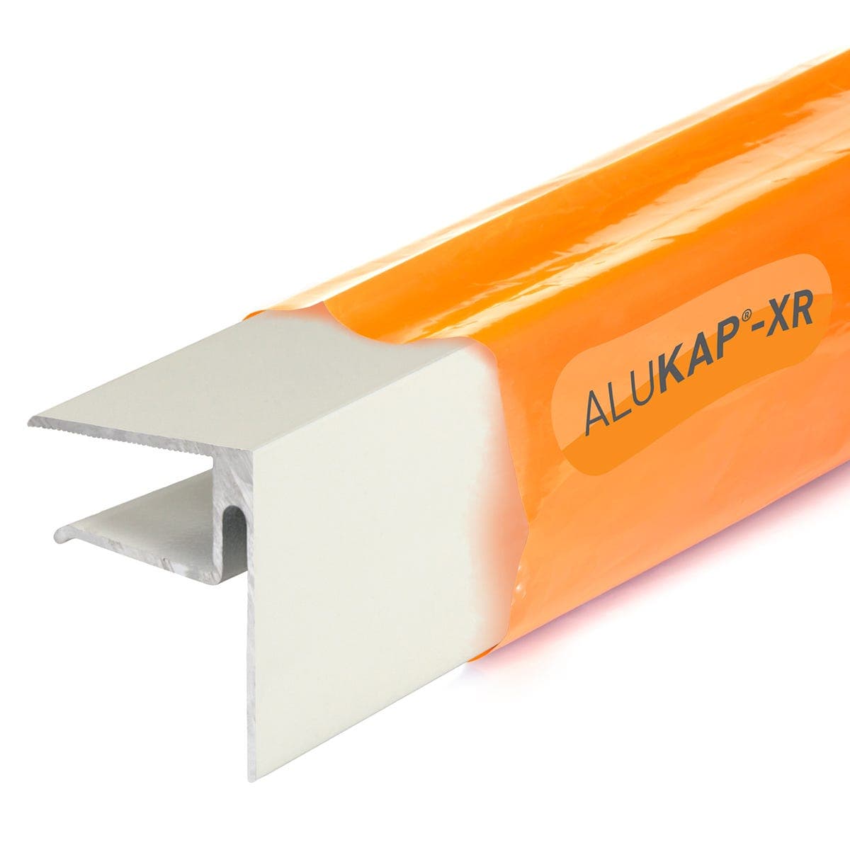 16mm End Stop Bar in white, measuring 2.4M, made of durable material with a smooth finish, featuring the Alukap-xr branding on the side.