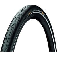 Black Continental Contact Urban Reflex bike tire with reflective sidewall stripe and textured tread pattern.