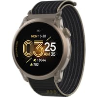 Gold COROS PACE 4 GPS sport watch with black band, digital display showing time, date, steps, and calories.