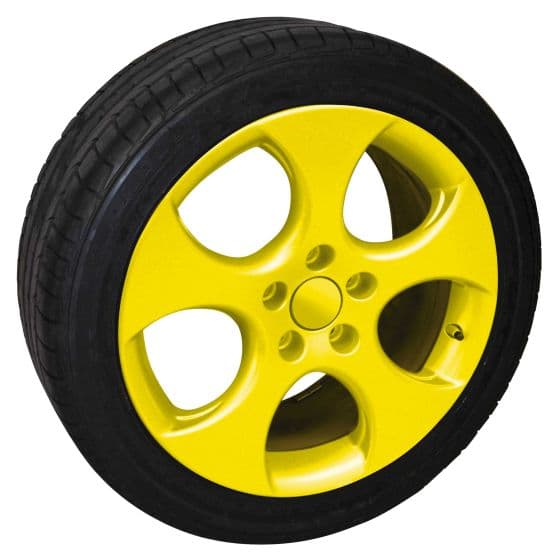 Glossy yellow spray film for automotive use, showcasing a vibrant yellow color with a smooth finish, ideal for customizing wheels or surfaces.