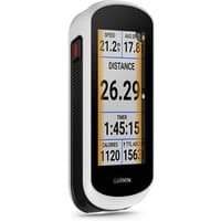 Garmin Edge Explore 2 Power GPS bike computer with touchscreen, black and white casing, displaying speed and distance.