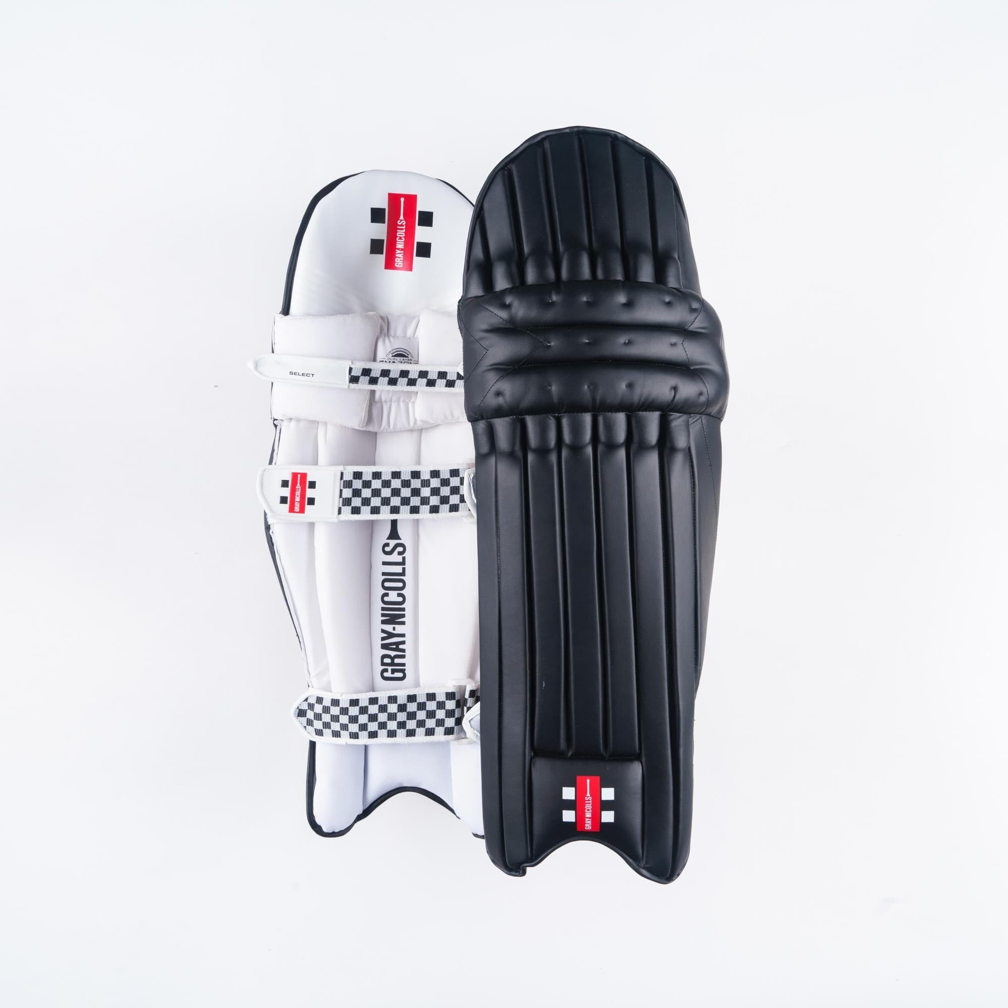 Gray-Nicolls Classic Select Batting Pads in multicolour, featuring a white base with black accents, padded protection, and adjustable straps for a secure fit.