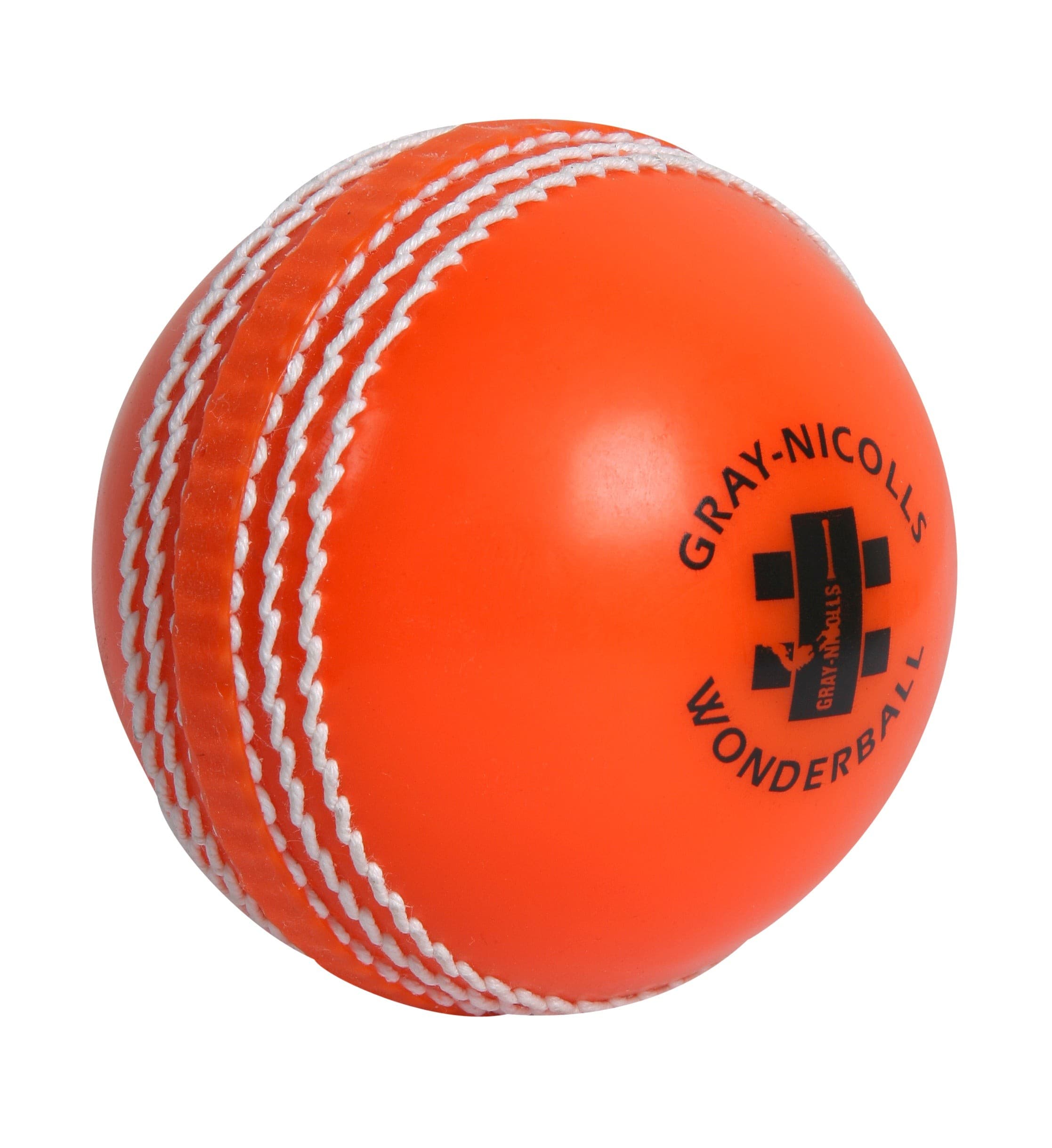 A bright orange cricket training ball with white stitching, featuring the Gray-Nicolls logo and the word "WONDERBALL" prominently displayed.