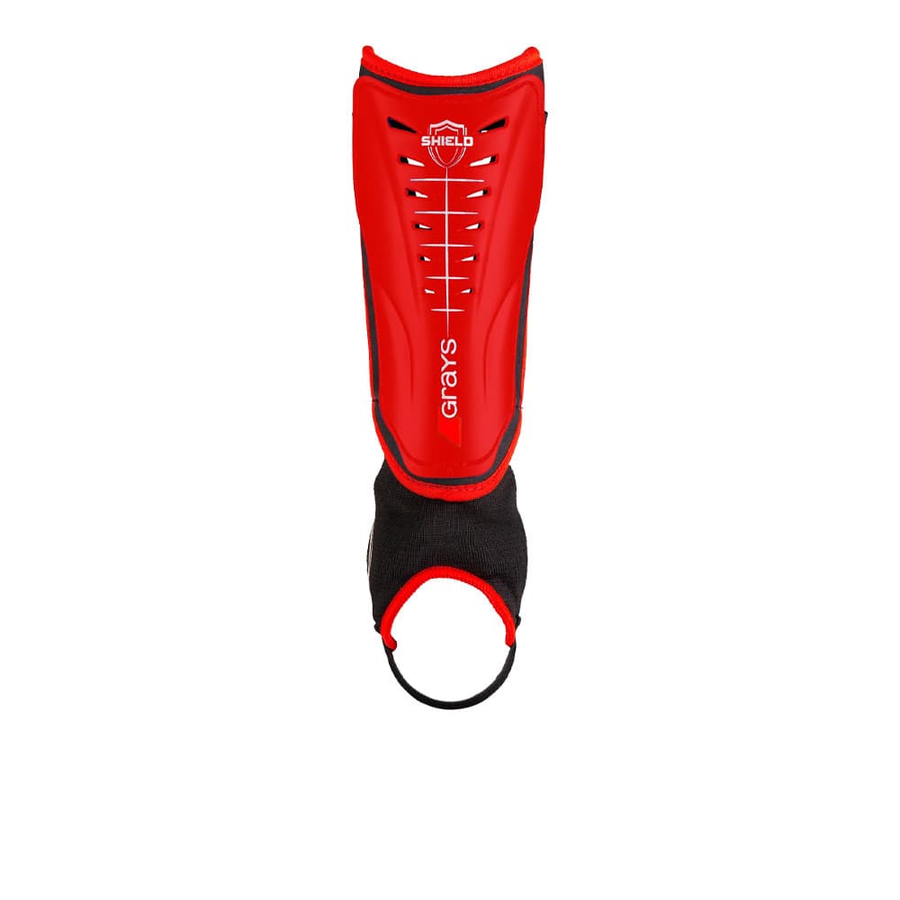 Black Grays Shield shinguards featuring a sleek design, durable material, and elastic sock for secure fit, ideal for hockey players seeking protection and comfort.
