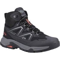 Black and gray Helly Hansen Sport Cascade Mid Hiker boot with red accents and rugged sole, size 8.