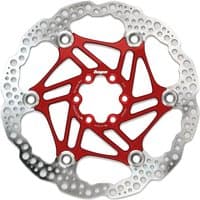 Red Hope Floating Rotor, 203mm, 6 Bolt fitment, with silver perforated outer edge and intricate red center design.