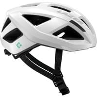 White Lazer Tonic KinetiCore helmet, medium size, with angular vents, black straps, and logo on the side.