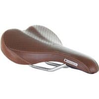 Brown Madison Flux Classic Short Saddle with textured surface and silver rails.
