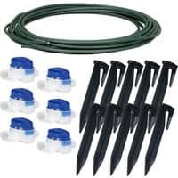 Makita boundary wire repair set with green wire, six blue connectors, and ten black stakes for RM350D lawnmower.