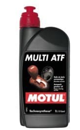 Black plastic bottle with a red cap, labeled "MOTUL MULTI ATF," containing 1 liter of automatic transmission fluid for CVT applications.