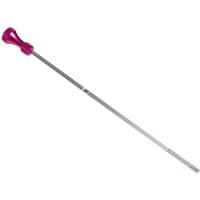Pink-handled metal dipstick with a long, slender shaft and a small brush end.