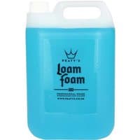 Blue Peatys Loam Foam 5L bike cleaner jug with white cap and handle, featuring black logo and text.