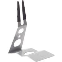 Silver Pro Bike Display Stand with angled metal frame, circular cutouts, and black rubber grips.