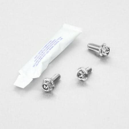 Pro-Bolt Aluminium Front Brake Line Clip Mount Bolt Kit in silver, featuring three shiny silver bolts with a hex head and a small packet of thread lock adhesive.