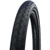 Black Schwalbe Marathon bike tyre with textured tread, GreenGuard layer, and TwinSkin sidewall, size 27.5 inches.