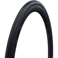 Black Schwalbe One Plus 700c wired tyre with smooth tread and SmartGuard puncture protection.