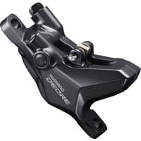 Black Shimano BR-M6100 Deore 2-piston caliper with sleek design and visible mounting holes.