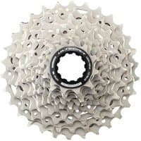Shimano CS-R8101 Ultegra 12-speed cassette, silver with multiple sprockets and black central hub.