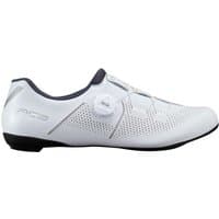 White Shimano RC3 road cycling shoe, perforated design, single dial closure, black sole, size 42.