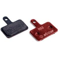 Red and black Sinter 02 Shimano B Type brake pads with mounting holes and engraved branding.
