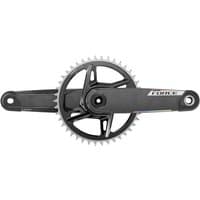 SRAM Force XPLR E1 crankset, black with silver chainring, 1x direct mount, 165mm crank arms, sleek design.