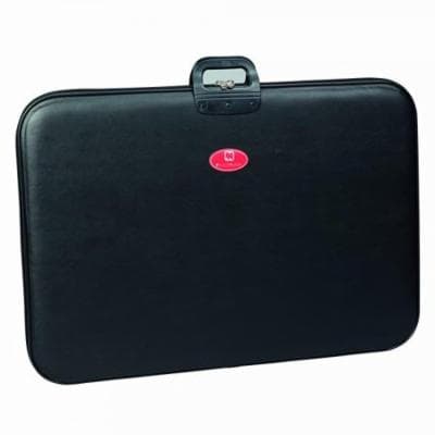 Black, rectangular jigsaw puzzle accessory case with a sturdy handle, featuring a red PORTA PUZZLE logo on the front, designed to hold up to 1000 pieces securely.
