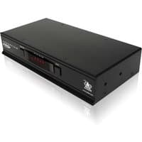 Black ADDERView Pro DisplayPort KVM switch with rack mounting, sleek rectangular design, front panel buttons.