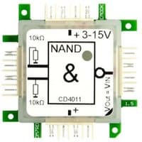 Multicolour Allnet 113684 circuit board with NAND gate, labeled connections, and green edges.