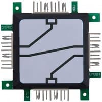 Square ALLNET 122442 resistor with green circuit board, multiple metal pins, and black and white design.