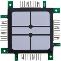 Square ALLNET 122443 resistor with black frame, white grid pattern, and multiple metal pins on green edges.