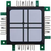 Square ALLNET 122444 resistor with green circuit board, silver pins, and black grid pattern on white surface.