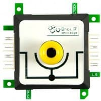 Multicolour Allnet 132091 electronic module with yellow center button and green circuit board extensions