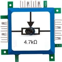 Square ALLNET ALL-BRICK-0026 transistor with blue border, black arrow symbol, and 4.7kΩ marking.