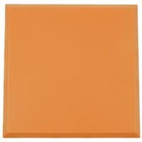 Orange square electrical box cover with smooth surface and beveled edges.