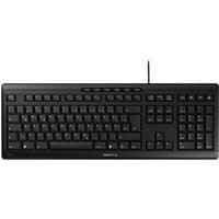Black CHERRY STREAM USB QWERTY keyboard with Portuguese layout, slim design, and grey accents.