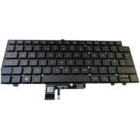 Black Dell UK QWERTY keyboard with flat keys, compact design, and ribbon cable connector.