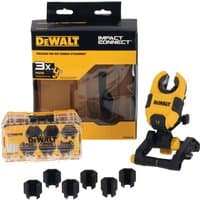 Yellow and black DeWalt Impact Connect Nut Runner with hex sockets and storage case, packaged in branded box.