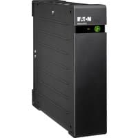 Black Eaton Ellipse ECO 1600 USB FR UPS with vertical stand, LED indicator, and sleek rectangular design