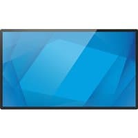 Black-framed Elo Touch Solutions 6554L interactive flat panel with a 64.5-inch blue geometric display screen.