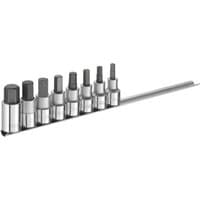 Silver Expert 1/2in drive hex bit socket set, 8 pieces on a metal rail, various sizes, chrome finish.