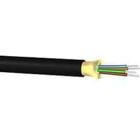 FDL black 4-core tight buffered cable, LSZH, OM3, with exposed colored fibers at one end.