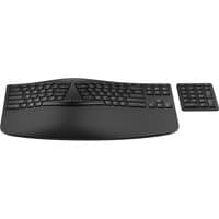 Black HP 965 Ergonomic Wireless Keyboard with curved design and separate numeric keypad.