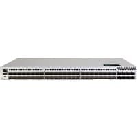 HPE SN6700B 64Gb Fibre Channel switch, sleek silver design, 24-port front panel with integrated SFP28 modules.