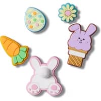 Jibbitz Crocs Easter set with bunny, carrot, egg, daisy, and bunny ice cream cone charms.