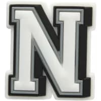 Black and white Jibbitz Crocs letter N charm with bold outline and layered design.