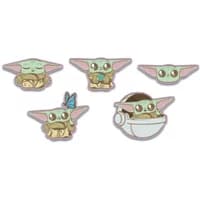 Jibbitz Crocs Star Wars Grogu set of 5, featuring Grogu in various poses, including with butterfly and in hover pram.