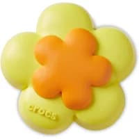 Yellow Crocs Jibbitz with double flower design, featuring a large yellow petal base and smaller orange petals on top.