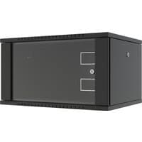 Black Lanview 7U wall-mounted rack cabinet with lockable front door and vented sides.